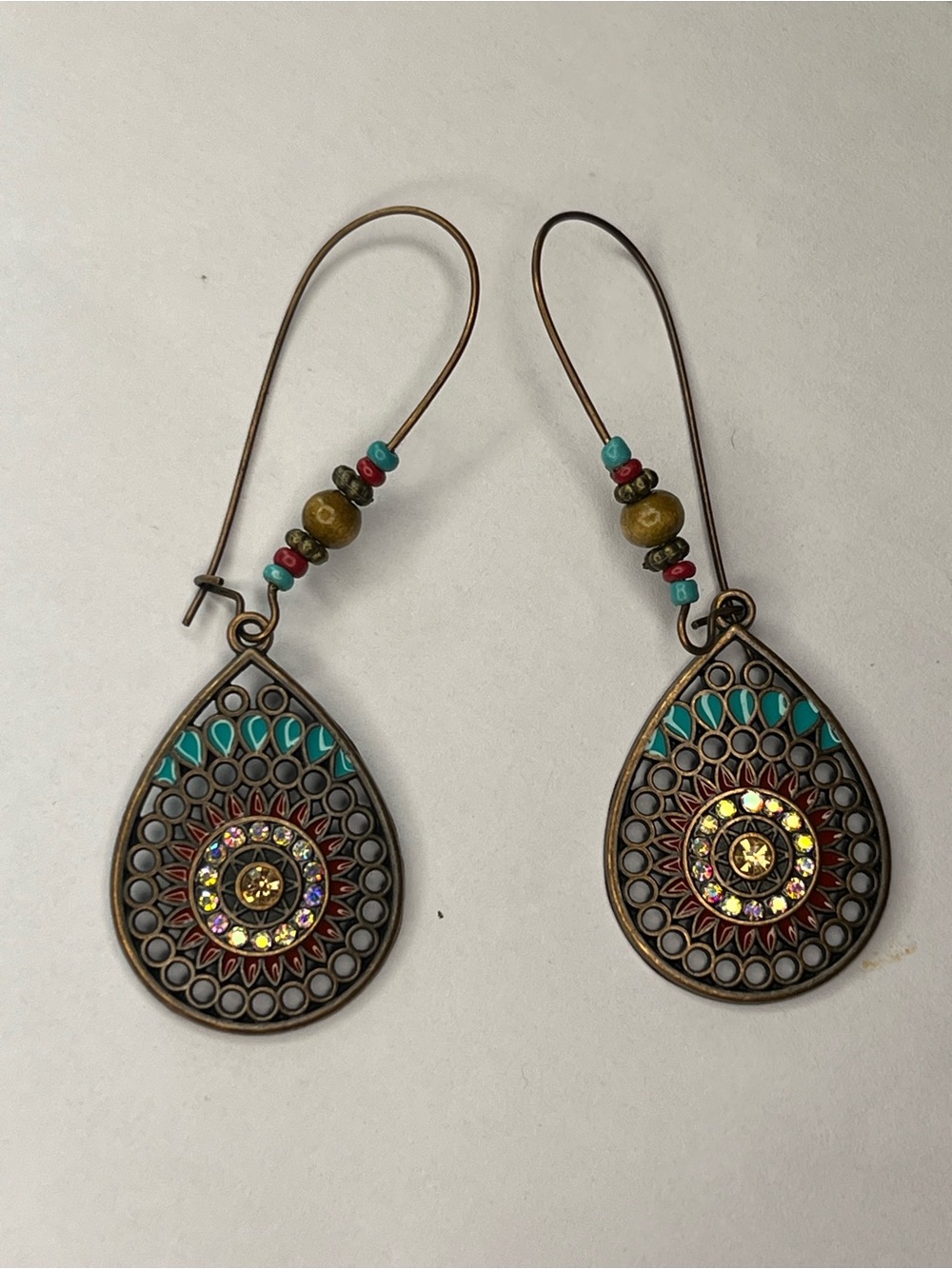 Turquoise and Gold Teardrop Dangle Earrings